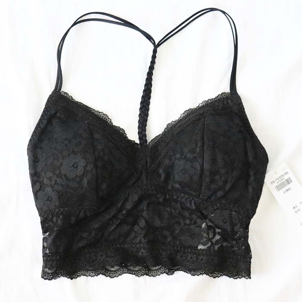 Gilly Hicks Lace Long Line Black Bralette - XS